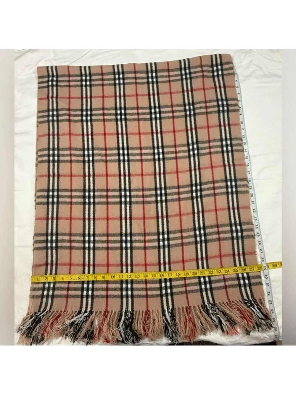 Royal Rossi Plaid Cashmere Wrap Shawl Blanket Scarf Tan Red Oversized Cozy